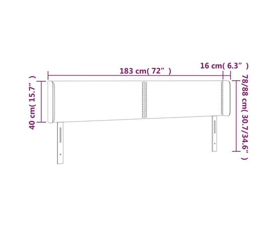 Tăblie de pat cu led, albastru, 183x16x78/88 cm, textil, 6 image