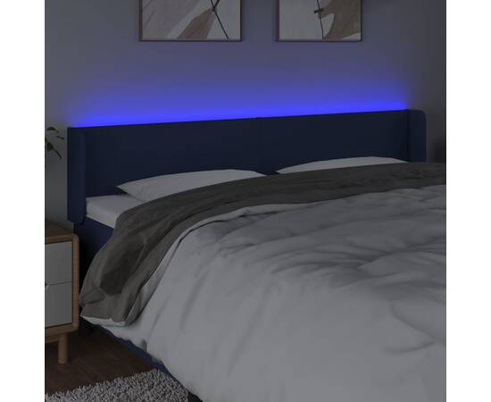 Tăblie de pat cu led, albastru, 183x16x78/88 cm, textil, 4 image