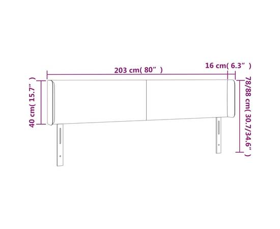 Tăblie de pat cu led, albastru, 203x16x78/88 cm, textil, 6 image