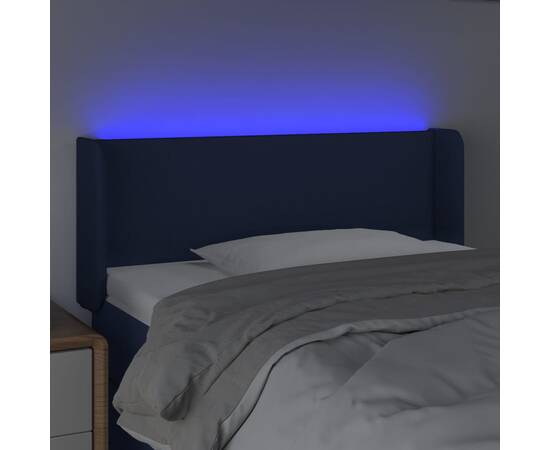 Tăblie de pat cu led, albastru, 93x16x78/88 cm, textil, 4 image