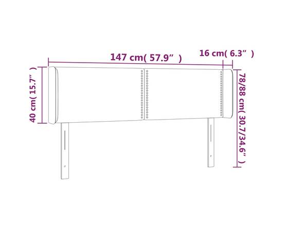 Tăblie de pat cu led, crem, 147x16x78/88 cm, textil, 6 image