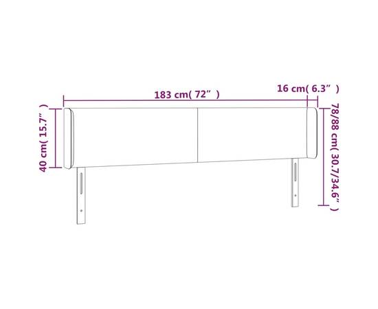 Tăblie de pat cu led, crem, 183x16x78/88 cm, textil, 6 image