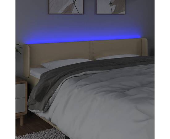 Tăblie de pat cu led, crem, 183x16x78/88 cm, textil, 4 image