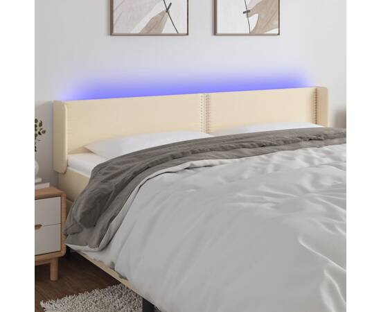 Tăblie de pat cu led, crem, 203x16x78/88 cm, textil