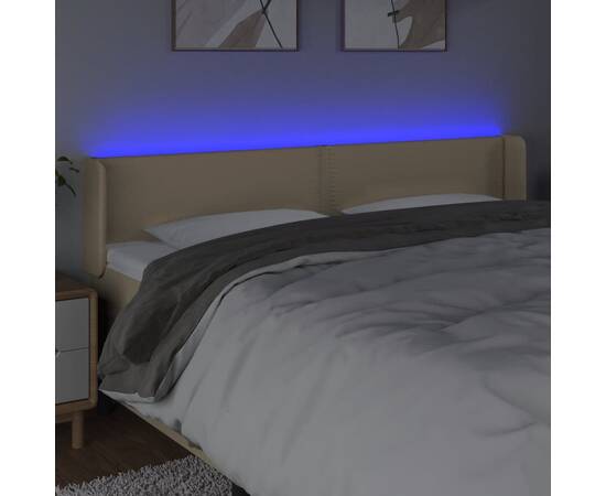 Tăblie de pat cu led, crem, 203x16x78/88 cm, textil, 4 image