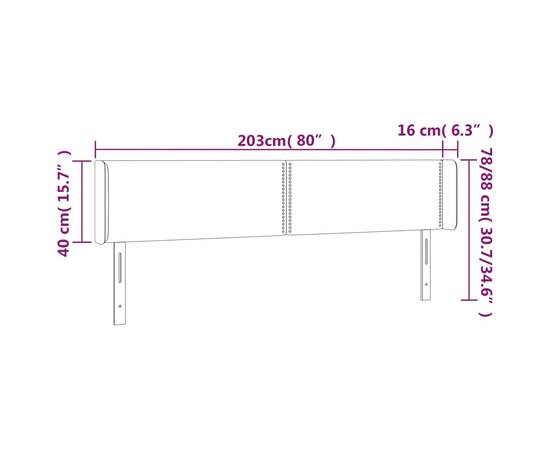 Tăblie de pat cu led, crem, 203x16x78/88 cm, textil, 6 image