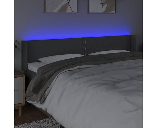 Tăblie de pat cu led, gri închis, 163x16x78/88 cm, textil, 4 image