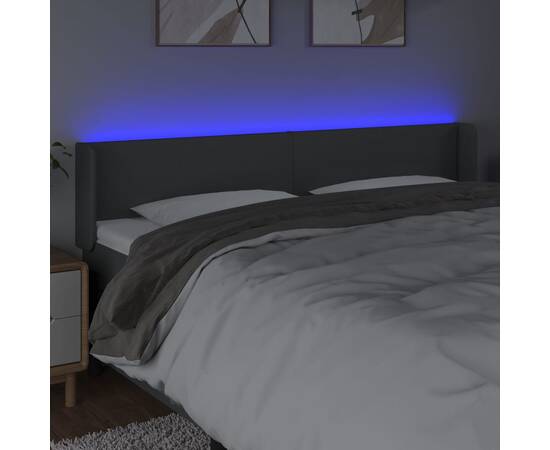 Tăblie de pat cu led, gri închis, 183x16x78/88 cm, textil, 4 image