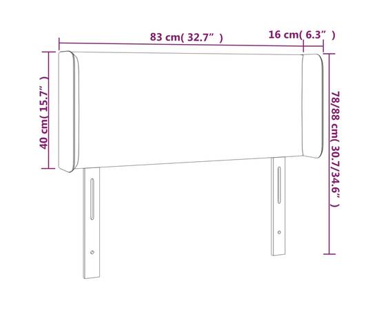 Tăblie de pat cu led, gri închis, 83x16x78/88 cm, catifea, 6 image