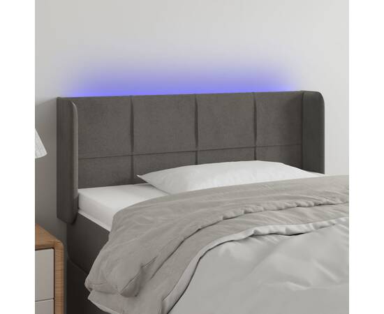 Tăblie de pat cu led, gri închis, 83x16x78/88 cm, catifea