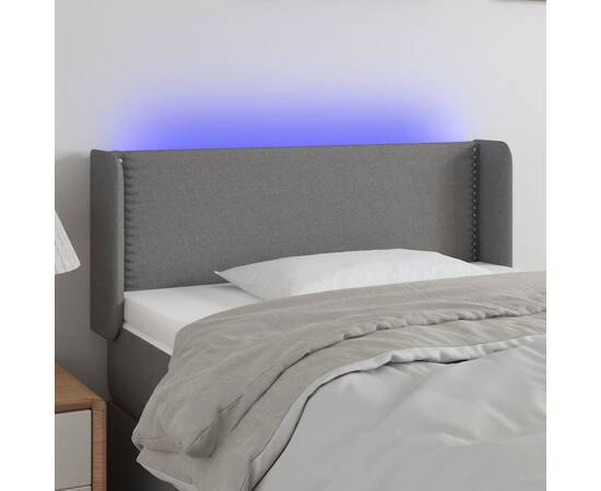 Tăblie de pat cu led, gri închis, 93x16x78/88 cm, textil