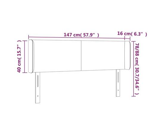 Tăblie de pat cu led, gri deschis, 147x16x78/88 cm, textil, 6 image