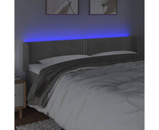 Tăblie de pat cu led, gri deschis, 163x16x78/88 cm, catifea, 4 image