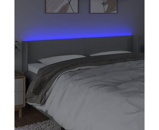 Tăblie de pat cu led, gri deschis, 163x16x78/88 cm, textil, 4 image