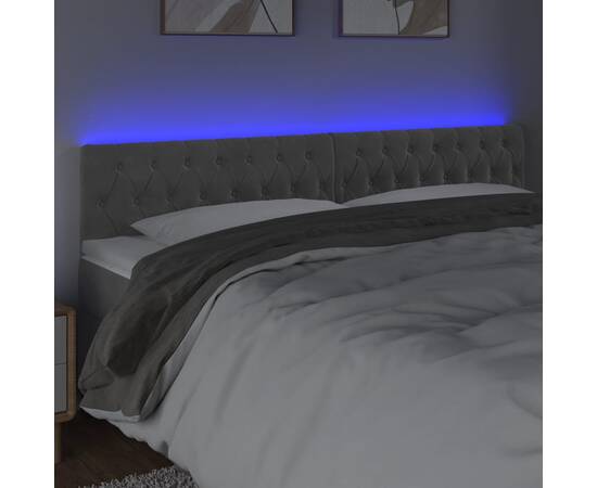 Tăblie de pat cu led, gri deschis, 180x7x78/88 cm, catifea, 3 image