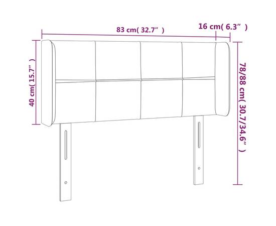 Tăblie de pat cu led, gri deschis, 83x16x78/88 cm, catifea, 6 image