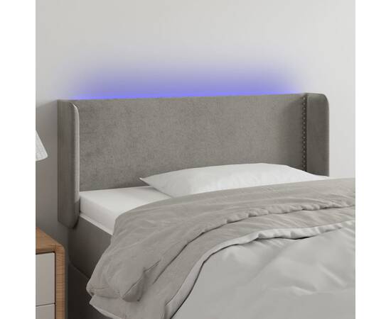 Tăblie de pat cu led, gri deschis, 83x16x78/88 cm, catifea