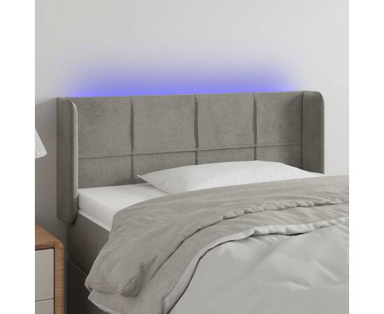 Tăblie de pat cu led, gri deschis, 93x16x78/88 cm, catifea