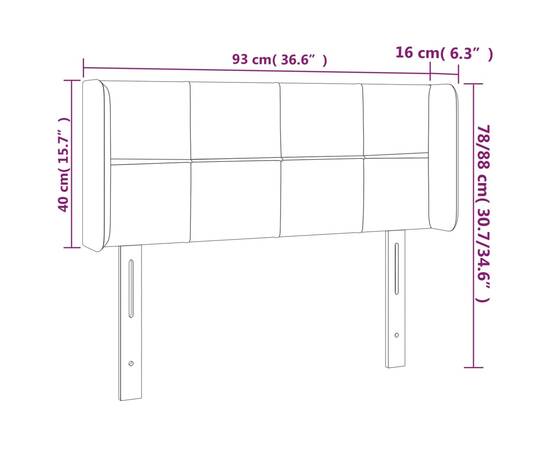 Tăblie de pat cu led, gri deschis, 93x16x78/88 cm, catifea, 6 image