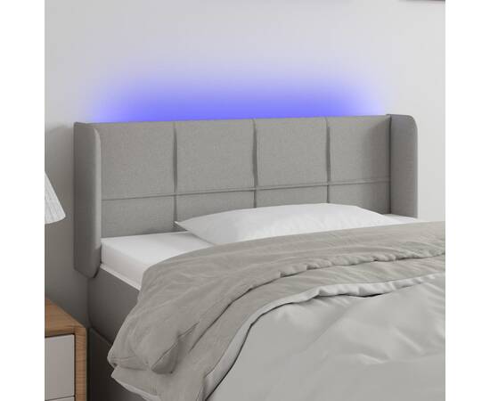 Tăblie de pat cu led, gri deschis, 93x16x78/88 cm, textil