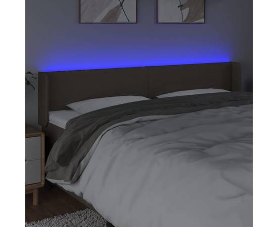 Tăblie de pat cu led, gri taupe, 203x16x78/88 cm, textil, 4 image