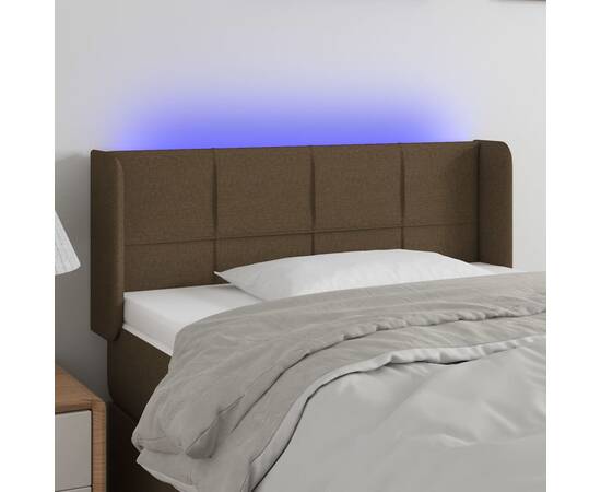 Tăblie de pat cu led, maro închis, 103x16x78/88 cm, textil