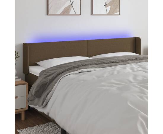 Tăblie de pat cu led, maro închis, 183x16x78/88 cm, textil