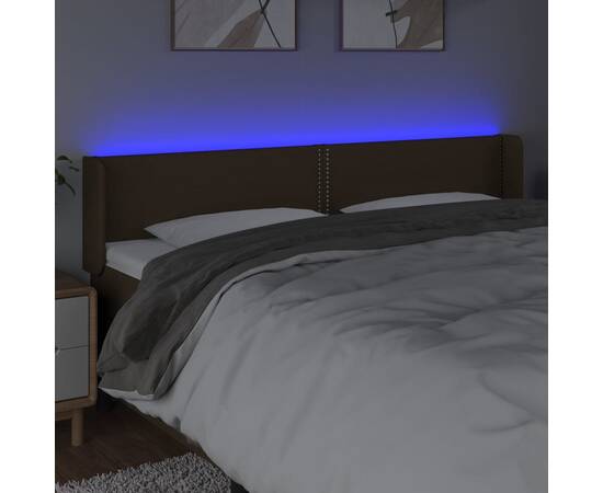 Tăblie de pat cu led, maro închis, 203x16x78/88 cm, textil, 4 image