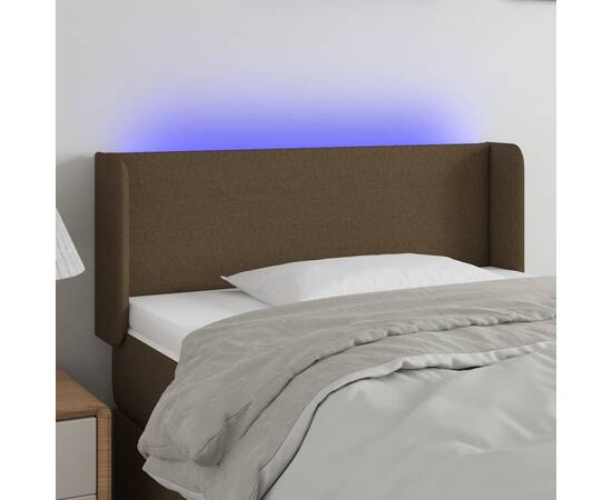 Tăblie de pat cu led, maro închis, 83x16x78/88 cm, textil