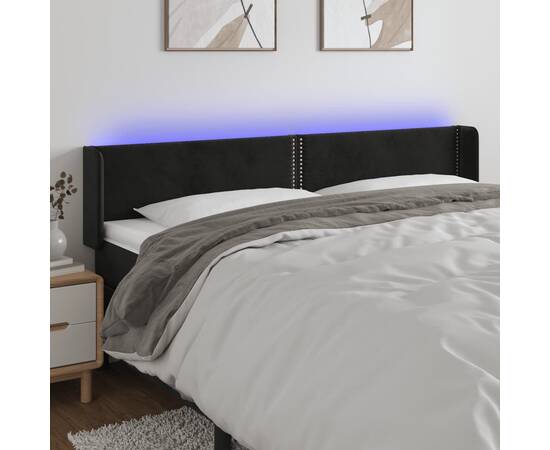 Tăblie de pat cu led, negru, 163x16x78/88 cm, catifea