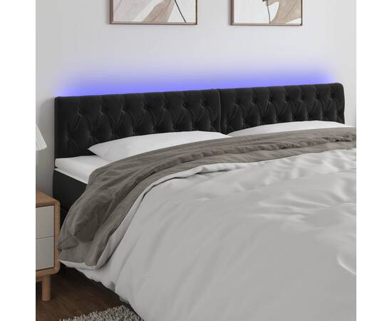 Tăblie de pat cu led, negru, 180x7x78/88 cm, catifea