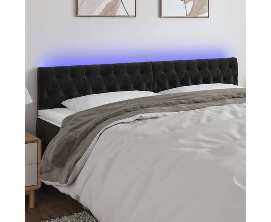 Tăblie de pat cu led, negru, 200x7x78/88 cm, catifea