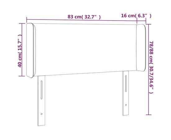 Tăblie de pat cu led, negru, 83x16x78/88 cm, catifea, 6 image