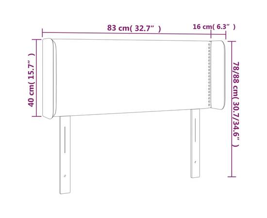 Tăblie de pat cu led, negru, 83x16x78/88 cm, catifea, 6 image