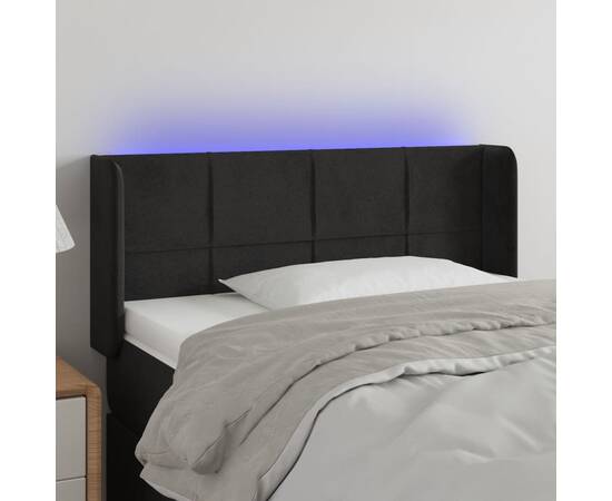 Tăblie de pat cu led, negru, 93x16x78/88 cm, catifea