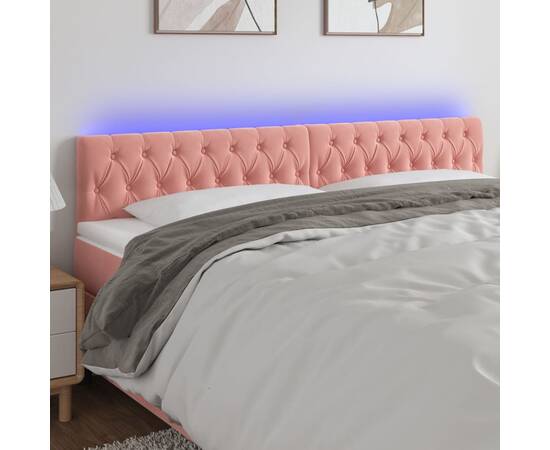 Tăblie de pat cu led, roz, 180x7x78/88 cm, catifea