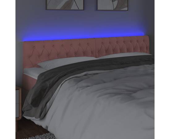 Tăblie de pat cu led, roz, 180x7x78/88 cm, catifea, 3 image