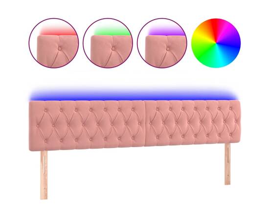 Tăblie de pat cu led, roz, 180x7x78/88 cm, catifea, 2 image