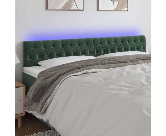 Tăblie de pat cu led, verde închis, 180x7x78/88 cm, catifea