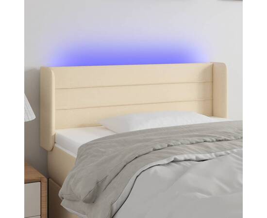 Tăblie de pat cu led, crem, 103x16x78/88 cm, textil