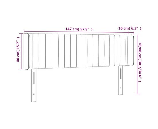 Tăblie de pat cu led, crem, 147x16x78/88 cm, textil, 6 image