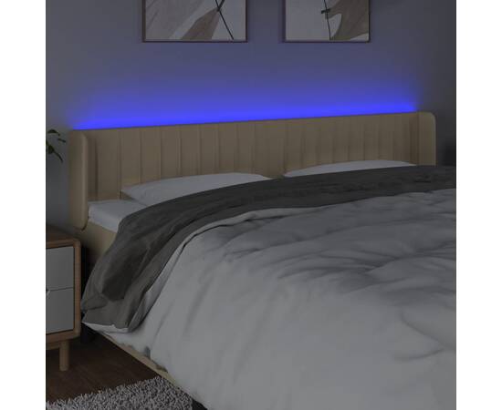 Tăblie de pat cu led, crem, 163x16x78/88 cm, textil, 4 image