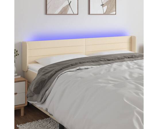 Tăblie de pat cu led, crem, 203x16x78/88 cm, textil