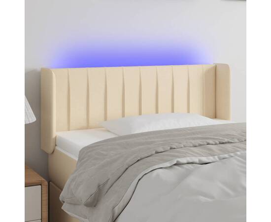 Tăblie de pat cu led, crem, 93x16x78/88 cm, textil