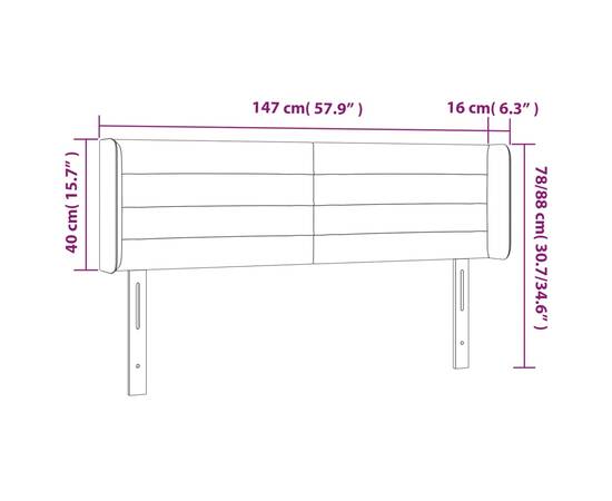 Tăblie de pat cu led, gri închis, 147x16x78/88 cm, catifea, 6 image