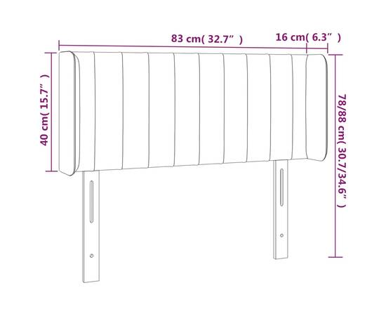 Tăblie de pat cu led, gri închis, 83x16x78/88 cm, catifea, 6 image