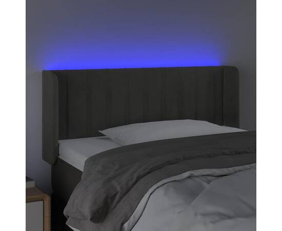Tăblie de pat cu led, gri închis, 83x16x78/88 cm, catifea, 4 image