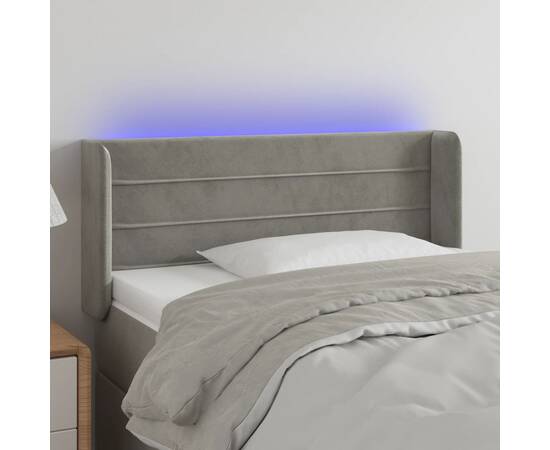 Tăblie de pat cu led, gri deschis, 103x16x78/88 cm, catifea