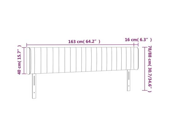 Tăblie de pat cu led, gri deschis, 163x16x78/88 cm, catifea, 6 image