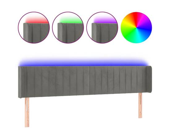 Tăblie de pat cu led, gri deschis, 163x16x78/88 cm, catifea, 2 image